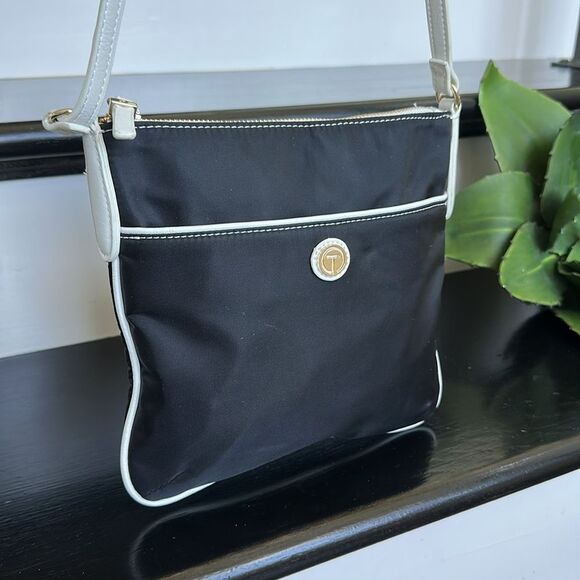 Talbots Nylon Crossbody Shoulder Bag, Black with White Trim & Versatile - Picture 1 of 9
